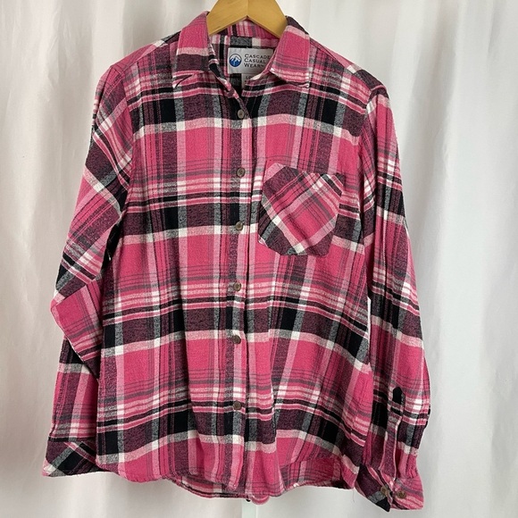 Cascade Casual Wear Large Flannel Plaid Shacket Button Up Barn Chore Farm Winter - Picture 1 of 6